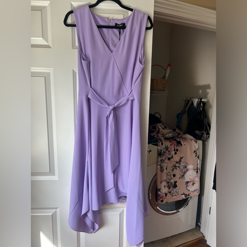 Donna Karen tie front asymmetrical midi dress